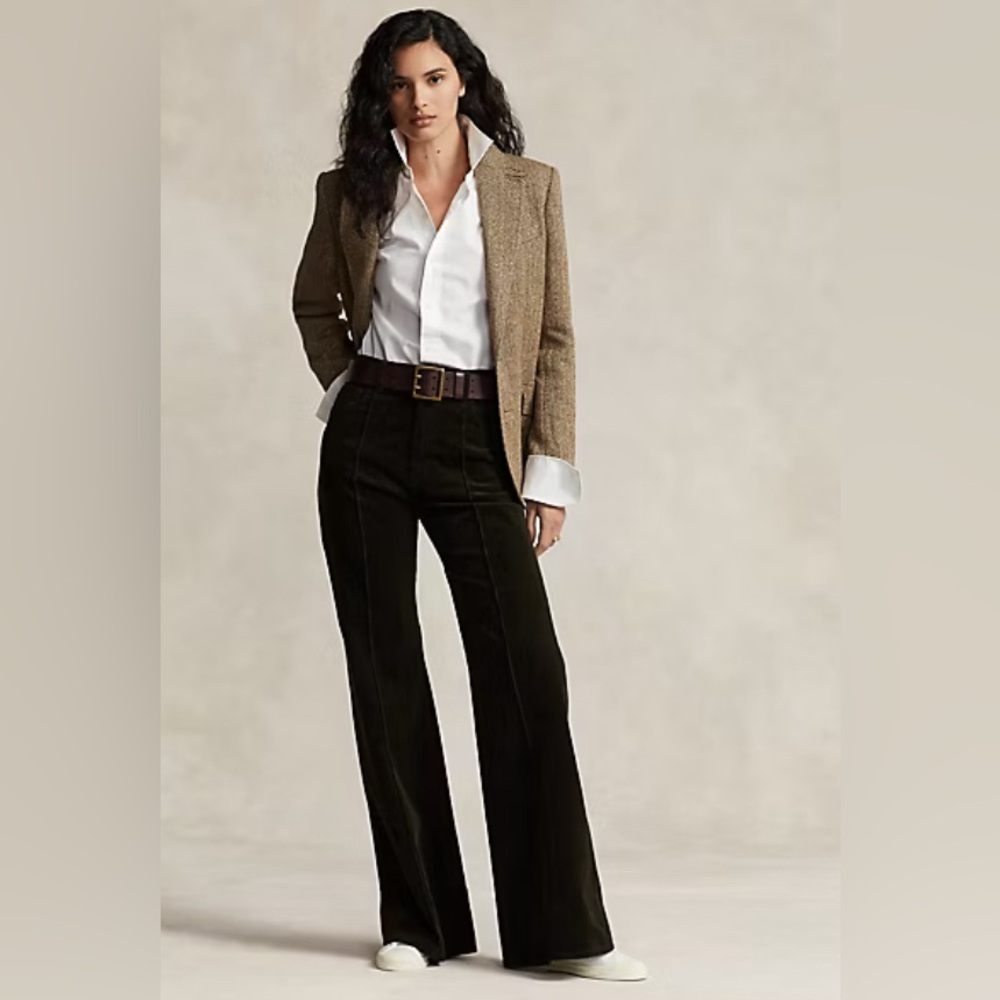 Polo Ralph Lauren Pintucked Corduroy Flare Pant color: Olive - Picture 3 of 8